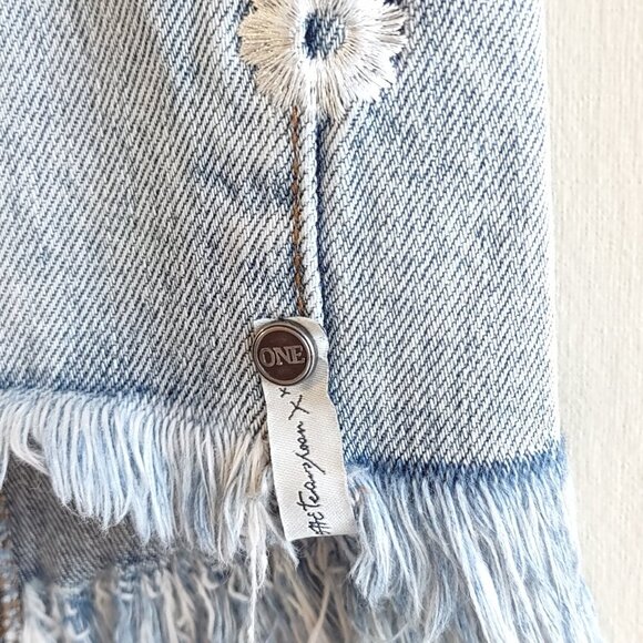 One Teaspoon Floral Embroidered Long Trucker Denim Skirt Retro Boho  US Size 26 - Picture 7 of 15